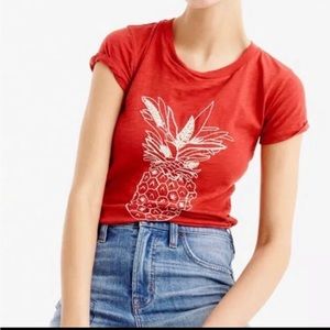 Red-orange J. Crew Pineapple Embroidered T-shirt 100% cotton